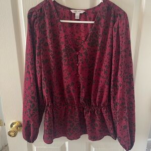Nine West Burgundy and Black Patterned Blouse